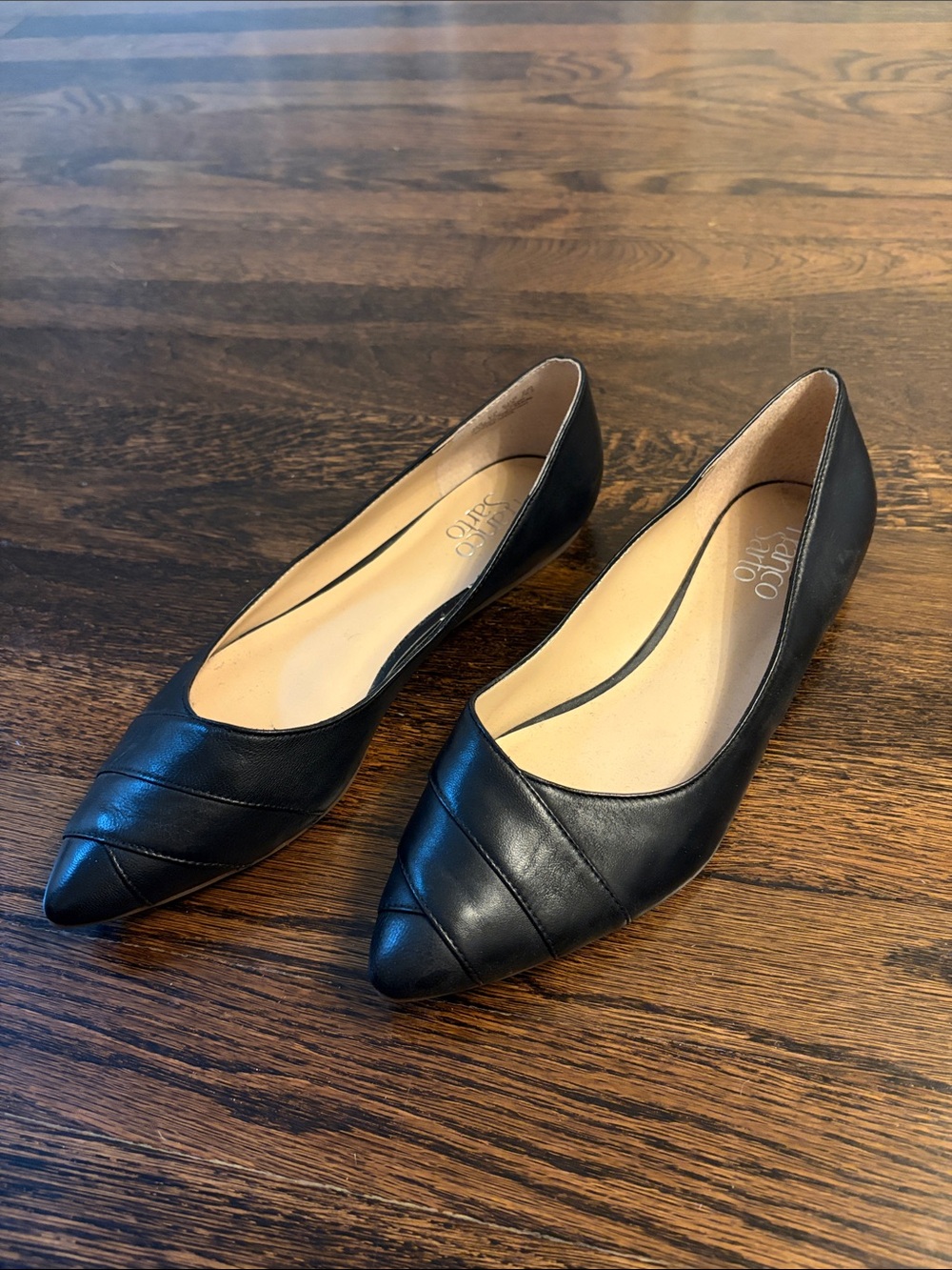 Franco Sarto Black Pointed-Toe Leather Flats